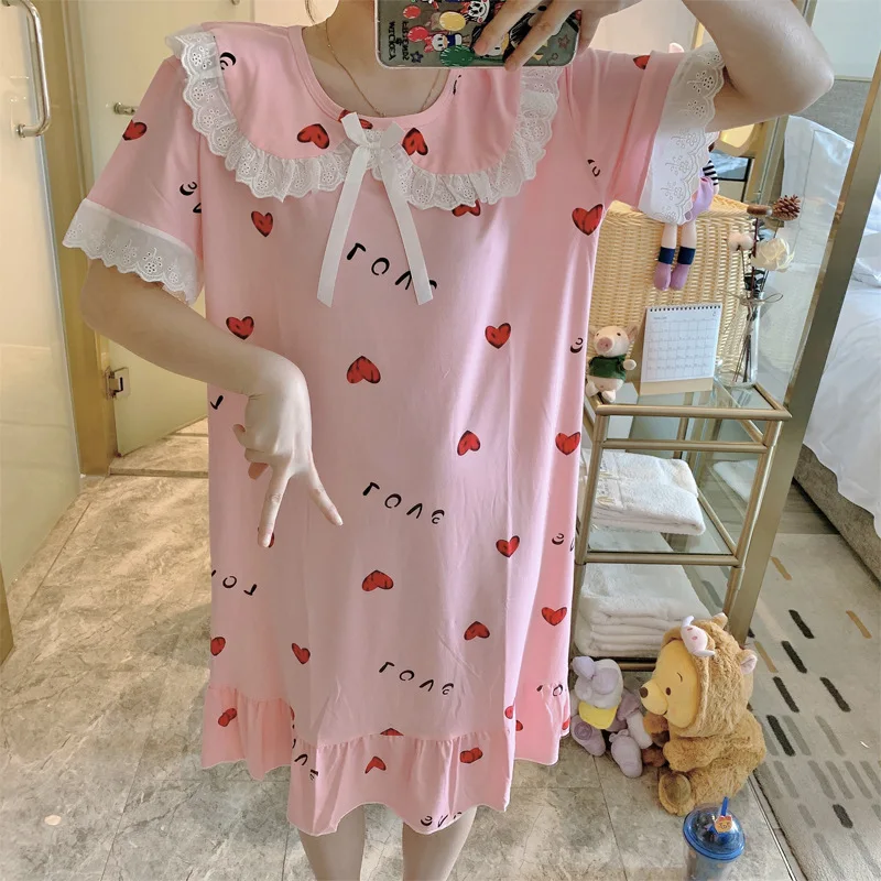women homewear elasticity cartoon baby collar cute night dress for teenage girl