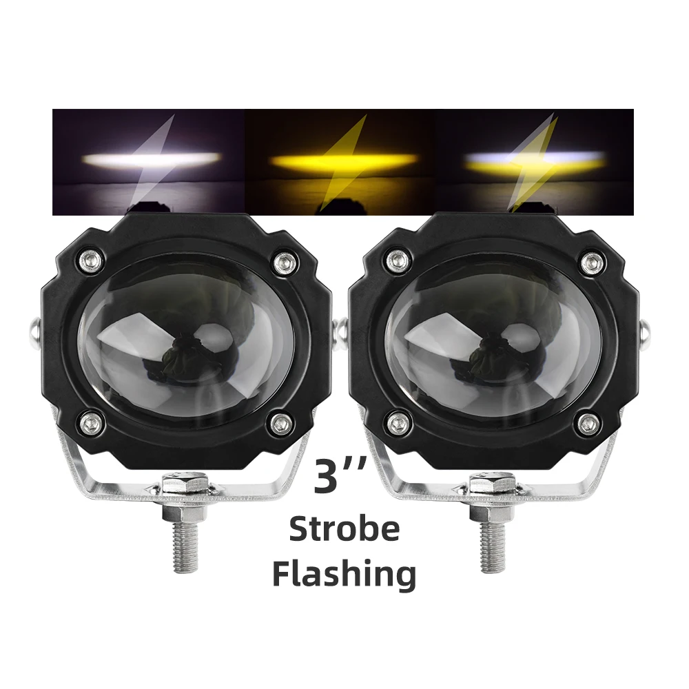 60W 3' Inch 12V 24V 42V Fog Lamp Dual Color Flash Motorcycle Car SUV 4WD Led Ditch Light Bumper Spot Mini Driving Light