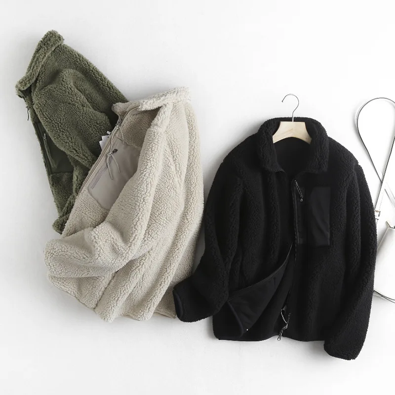 custom unisex men women windproof imitation lamb velvet polar fleece jacket 2022