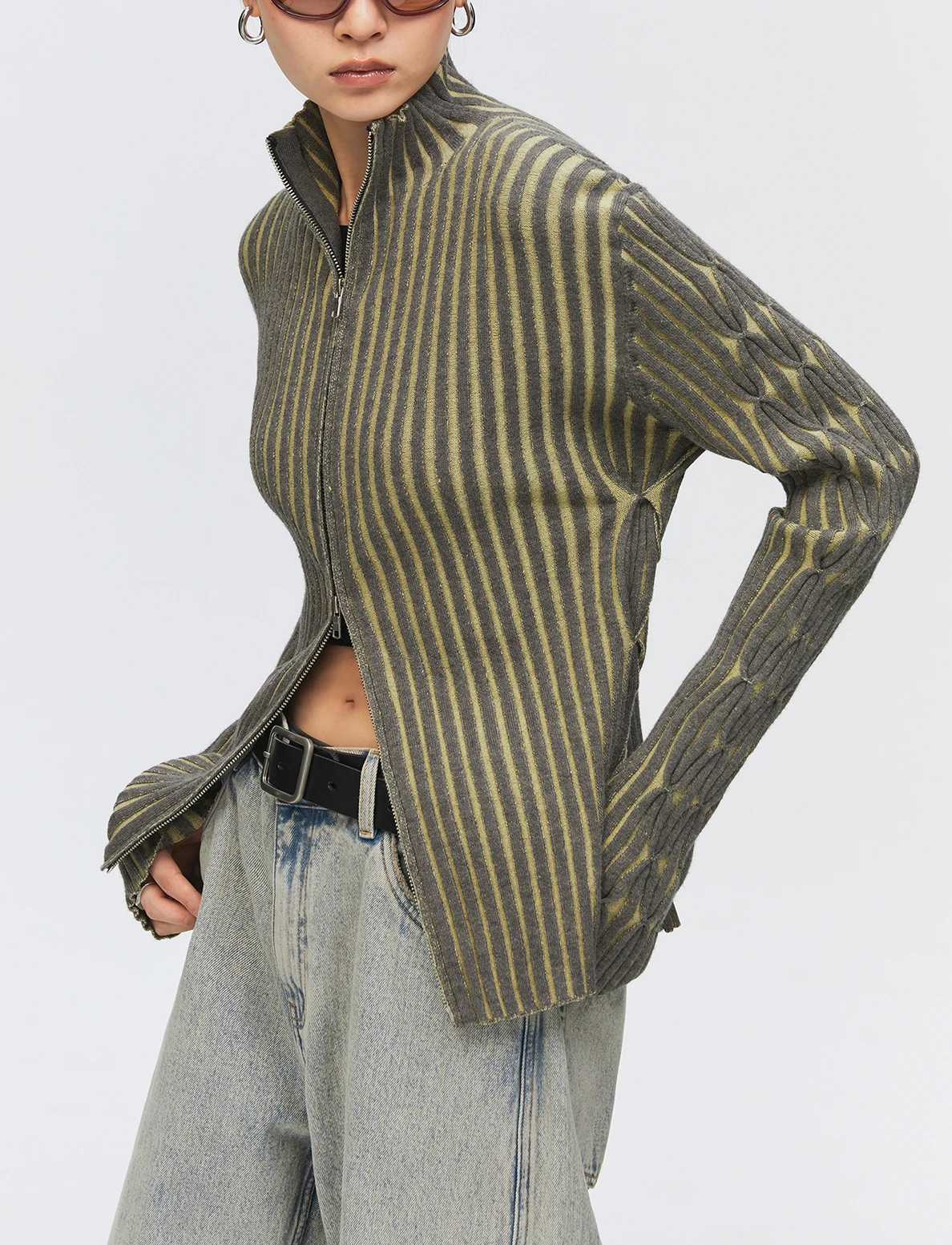 Popular New Product Ab Intercolor Zipper Half Hight Eneck Knitted Ladies Sweater Pullover 100% Wool Sweater