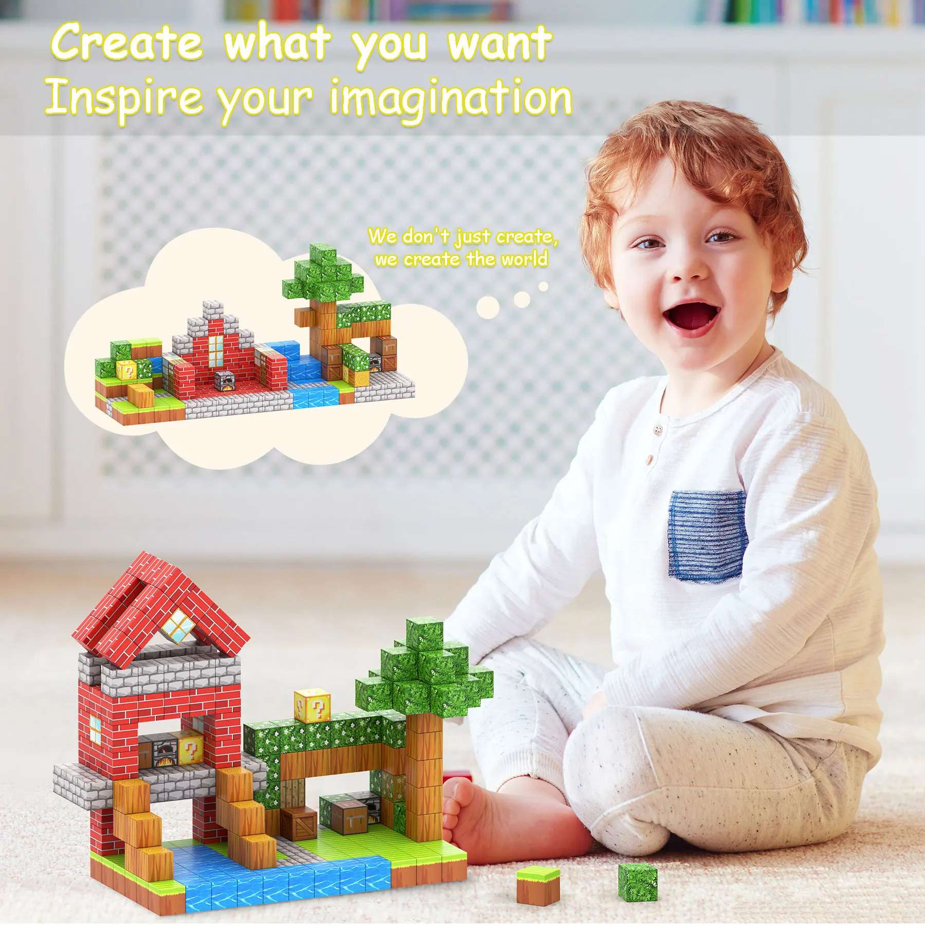 Gifts Toys Assembly Toy Kit STEM Toys Educational 3D Puzzle MC World Magnetic Cubes Blocks