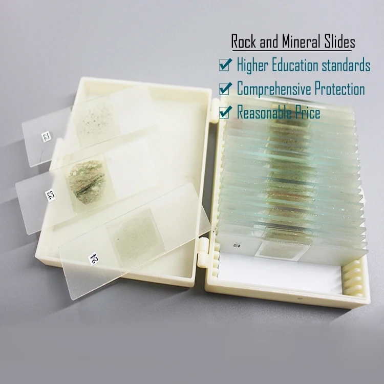 24pcs Geology Mineral Stone Thin Section Prepared Microscope Slides for Professional Geology