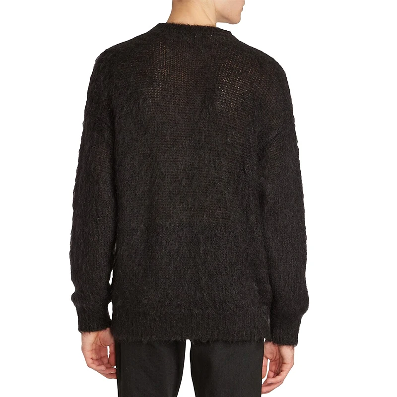 Custom LOGO OEM & ODM men sweater pullover Jacquard pattern crew neck knitwear winter Fuzzy jumps knitted mohair sweater for men