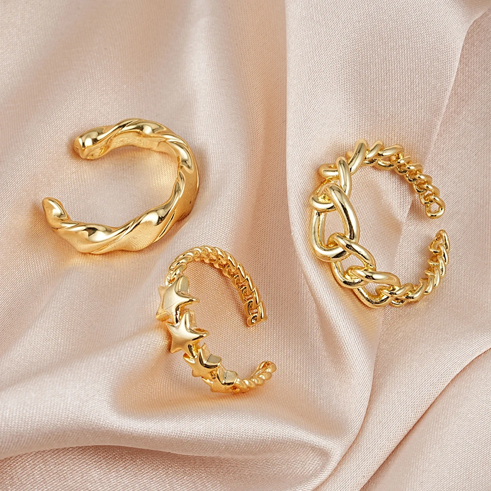 Fashion trending thick chain star gold plated open adjustable women jewelry finger rings set woman