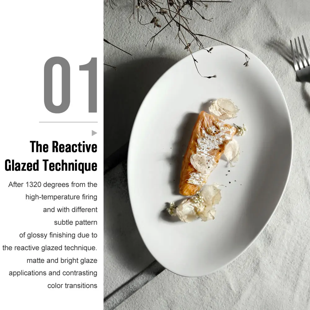Oval White Porcelain Plate High Quality Nordic Reactive Glaze Irregular Ceramic Fish Plates Serving Dishes For Restaurants