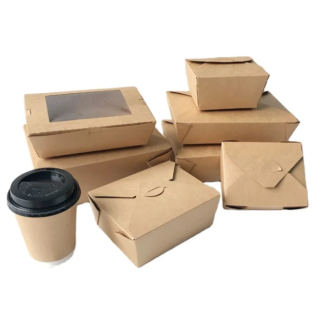 Wholesale disposable fast packing paper box kraft paper takeaway food container 720ml