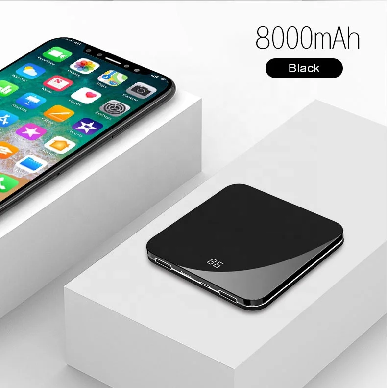 
Power Bank Portable Charger Phone Backup Power Bank Mini Super Thin Mirror Digital Display Mobile Power Bank 10000 Mah 