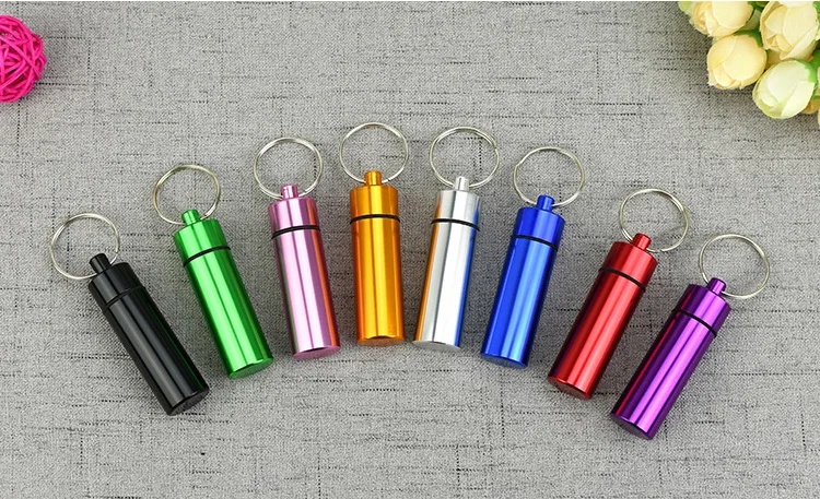 Mini Pill Container Keychain Waterproof Aluminum Medicine Pill Box Case Metal Holder