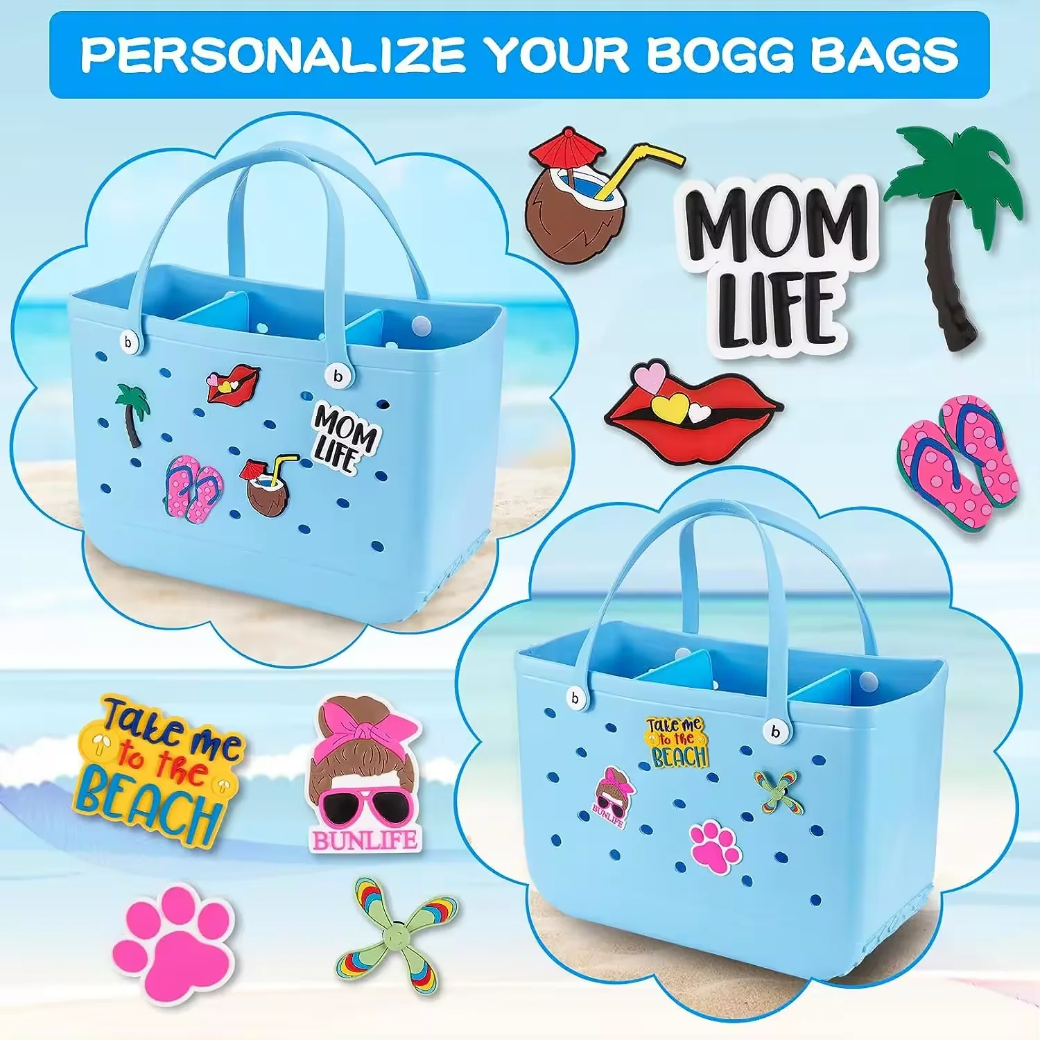 Custom Logo Bogg Bag Accessories Silicone Handbag Bogg Tote Bag Insert Charms Accessories For Silicone Beach Bags