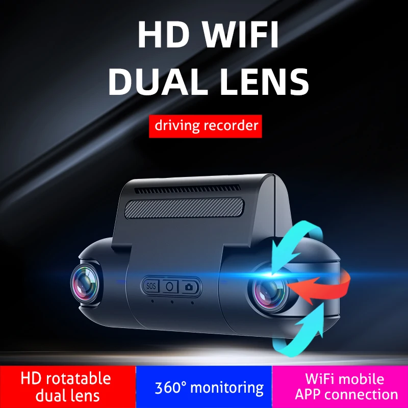 Full HD 1080P Dual Lens Wifi Dash Cam Recorder Car DVR Front and Inside Camera Video Wide Angle Dual Lens Small Dash Cam
