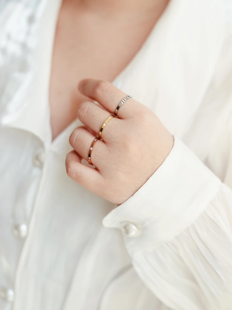 Minos Stainless Steel Zircon Rings Minimalist Jewelry 18K Gold Plated Multiple CZ Zircon Stone Diamond Rings for Women