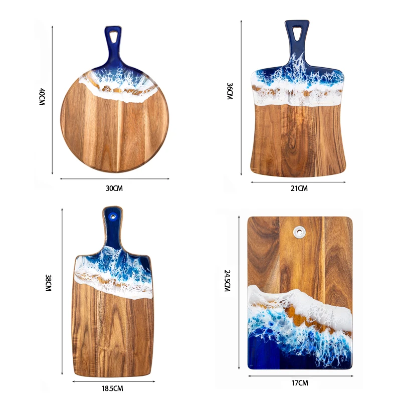 ANJUKE Chopping Board Ocean Wave Acacia Acacia Wood and Epoxy Resin Serving Cutting Board Kitchen for Serving Food