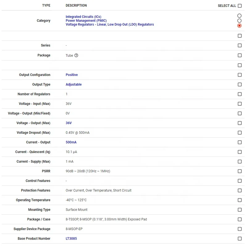 LT3085IMS8E#PBF (New Original In Stock)Electronics Trustable Supplier BOM Kitting Integrated Circuit IC