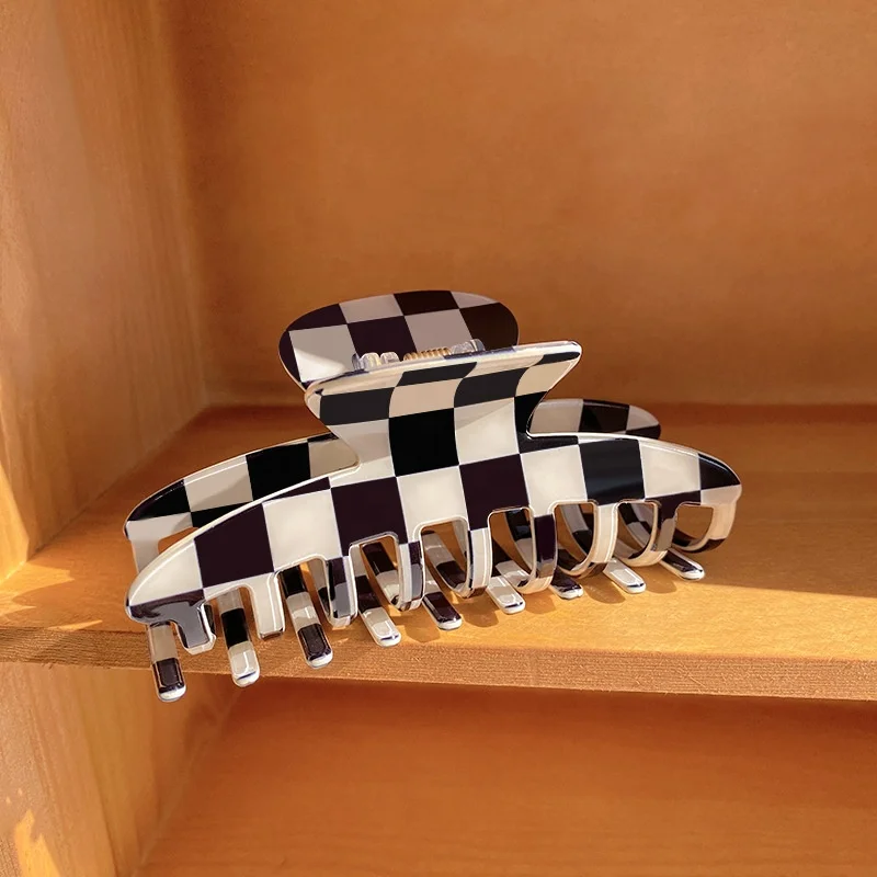 Fashion Women Hair Accessories sexy Black and White checkerboard Hair Claw large acrylic claw hair clips for girls