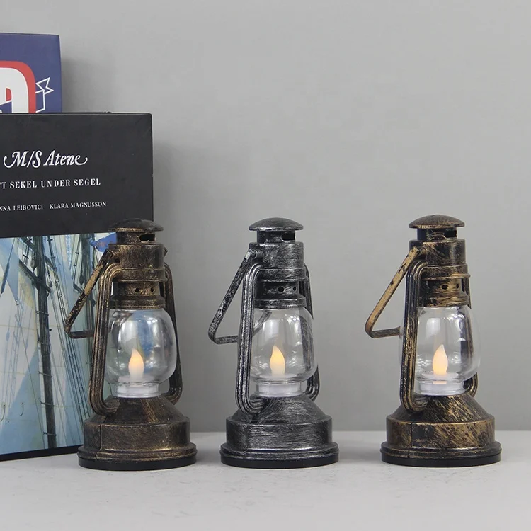 Wholesale Painted Plastic Tiny Old Metallic Oil Outdoor LED Lantern With Flameless Tea Light