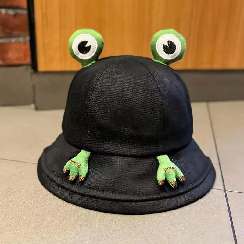 Cute Spring Summer Outdoor Travel Foldable 3D Cartoon Frog Bucket Hat Cap for Woman