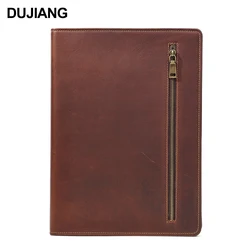 Men women Zippered Padfolio Cover Portable A4 Document Organizer Crazy horse leather Portfolio Folder Case with Binder