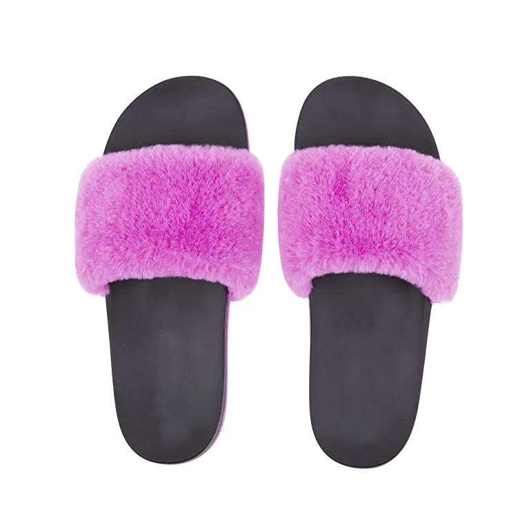 Wholesale Summer Furry Sandals Fluffy Real Fox Hair Fashion Fur Slippers Raccoon Fur Slides For Women