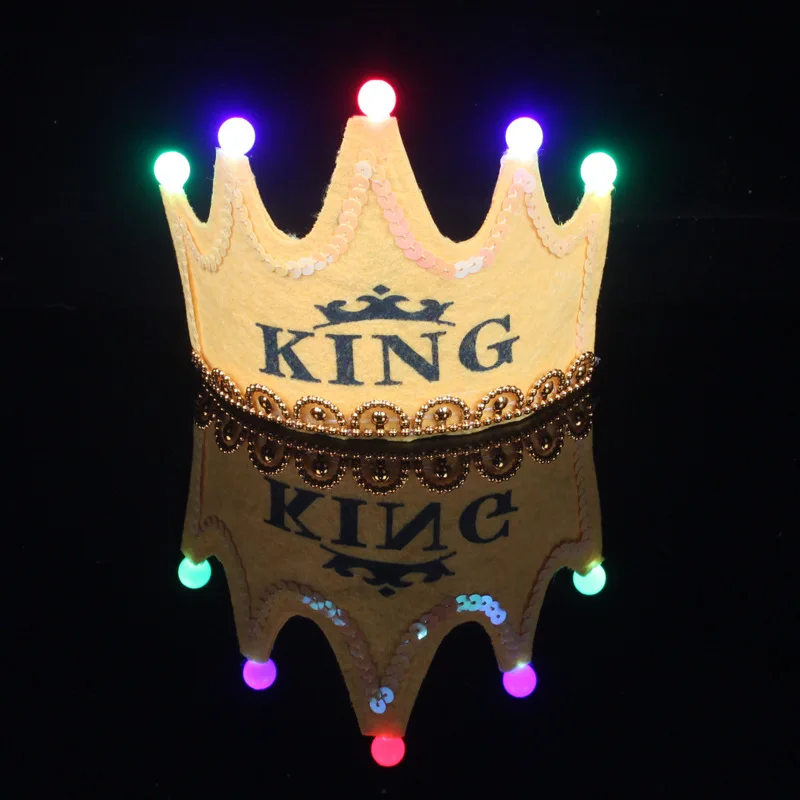 Glowing birthday Non-woven King Princess Hat Led Crown Glowing Birthday Party Hat