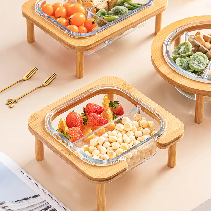Kitchen & Housewares Interlayer  Snacks Fruits Bowls Bamboo Lid Airtight Glass Boxes Food Borosilicate Glass Storage Containers