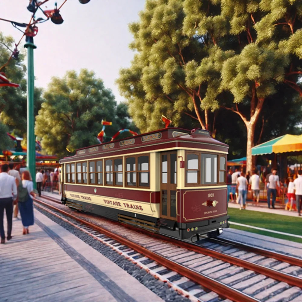 Electric Trackless Train for Children Metal and Fiberglass Amusement Park Toy Outdoor Use