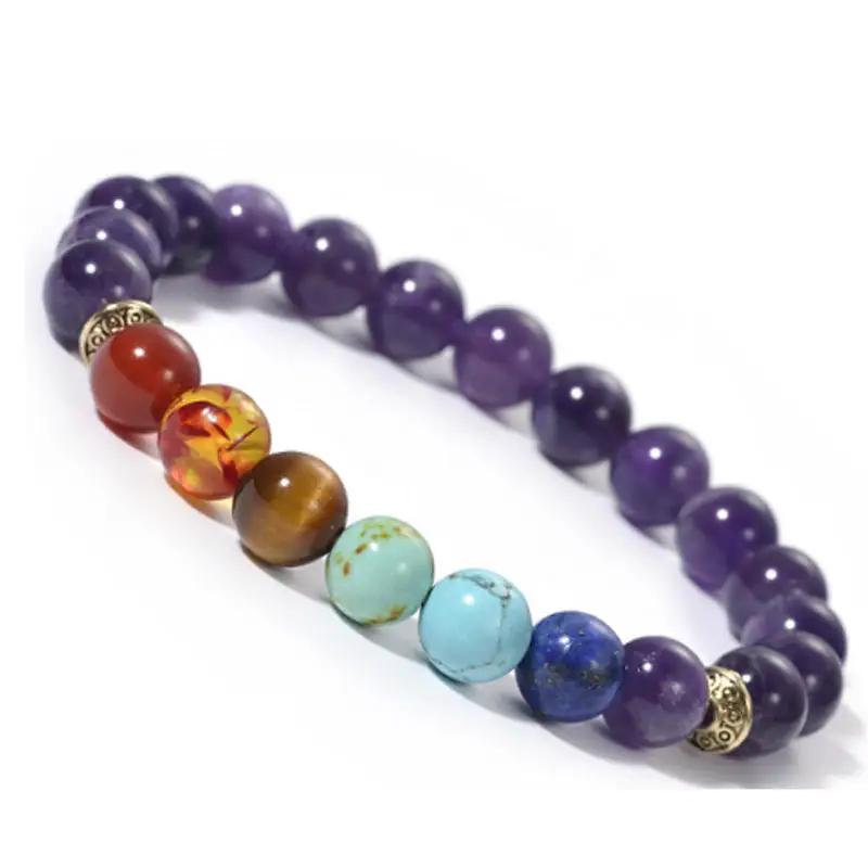 Healing Crystals Bracelet 7 Chakra Semi Precious Natural Crystal Stone Beaded Bracelets Yoga Reiki Amethyst Stretch Bracelets