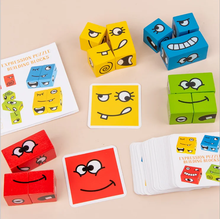 HF New face-changing cube building blocks parent-child board game wooden challenge level educational
