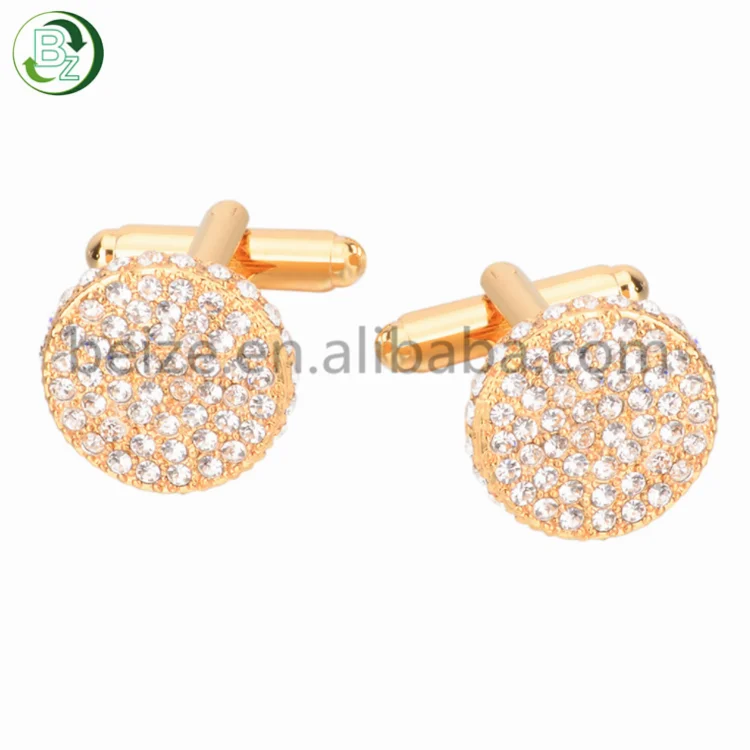 Wholesale Gold Shiny Zircon Diamonds Mens French Brass Cufflinks For Suit