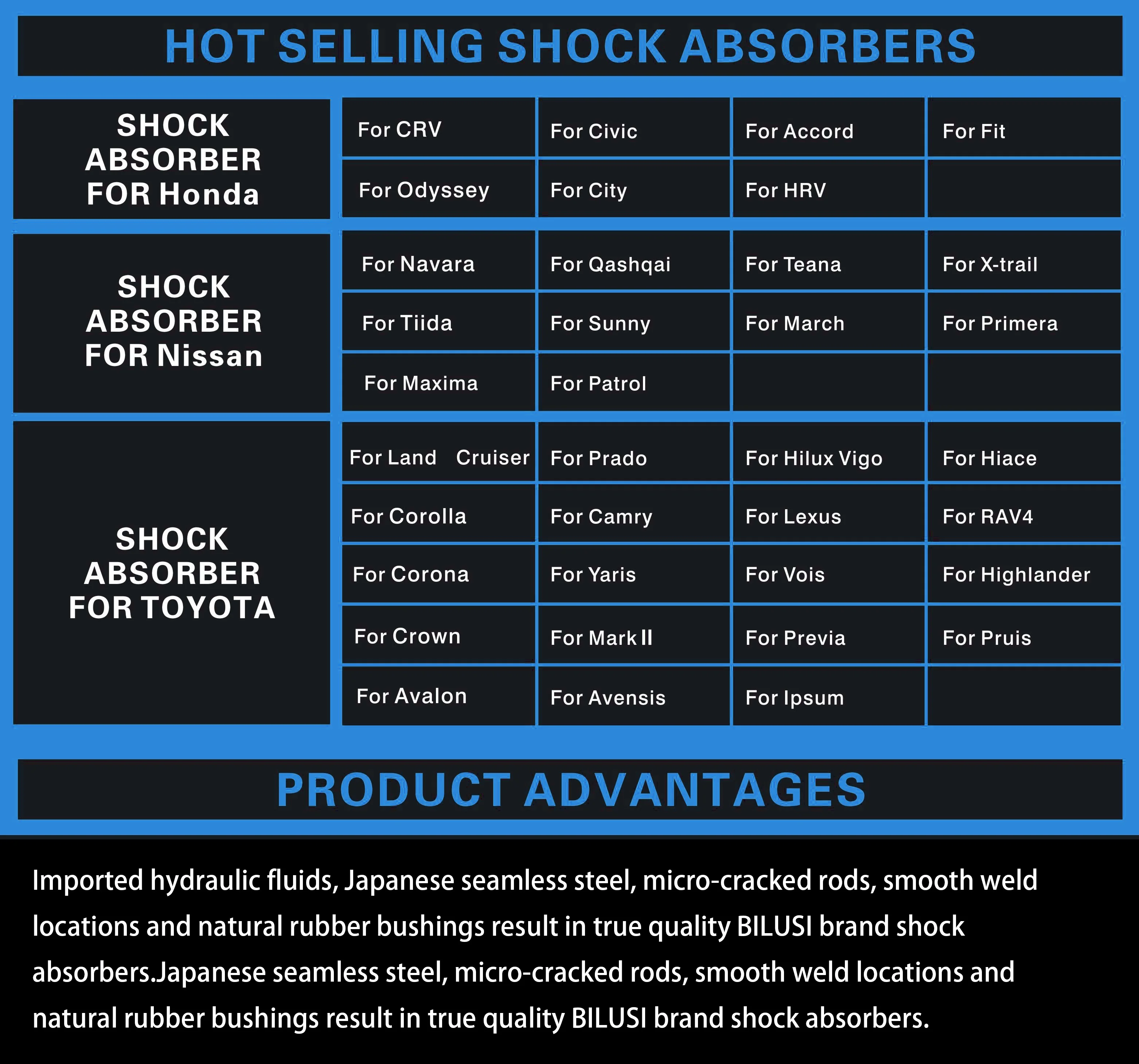 Factory Price Car Suspension Parts Japanese shock absorber For Toyota Vitz Yaris Vios Prado