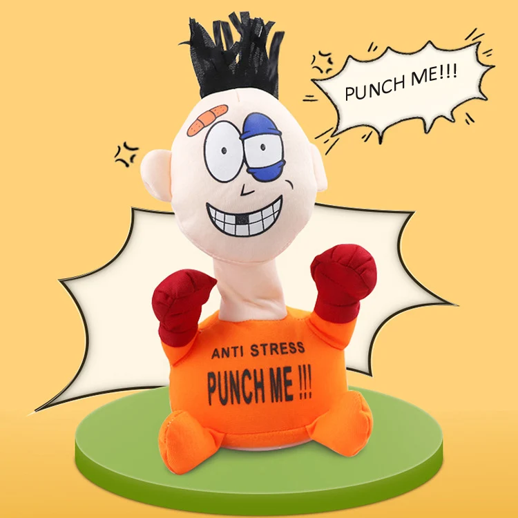 Electric Decompression Toys Anti Stress Plush Screaming Doll Punch Me Stress Relief Boxing Desk Toys