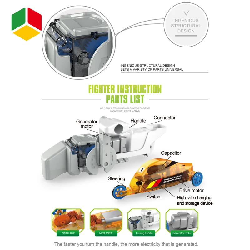 QS STEM Kids Tpys Game Education DIY Wind Up Power Hand Generator Set Assembly Technology Electric Car For School Teach Kids