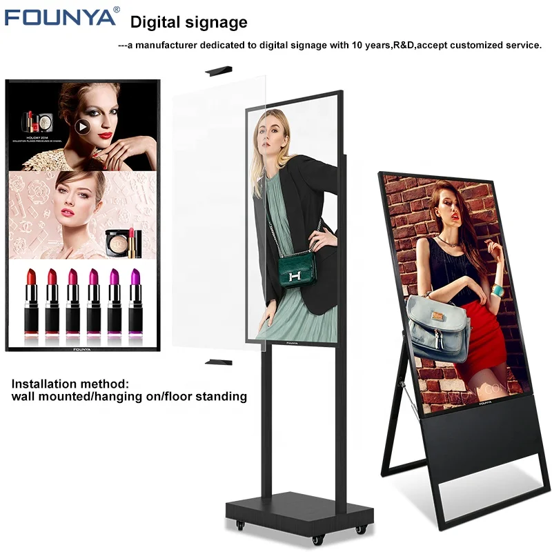 32/43inch Floor Stand Portable Moveable Foldable Scaffolding Ultra Thin Digital Signage LCD Display Poster Advertising Players