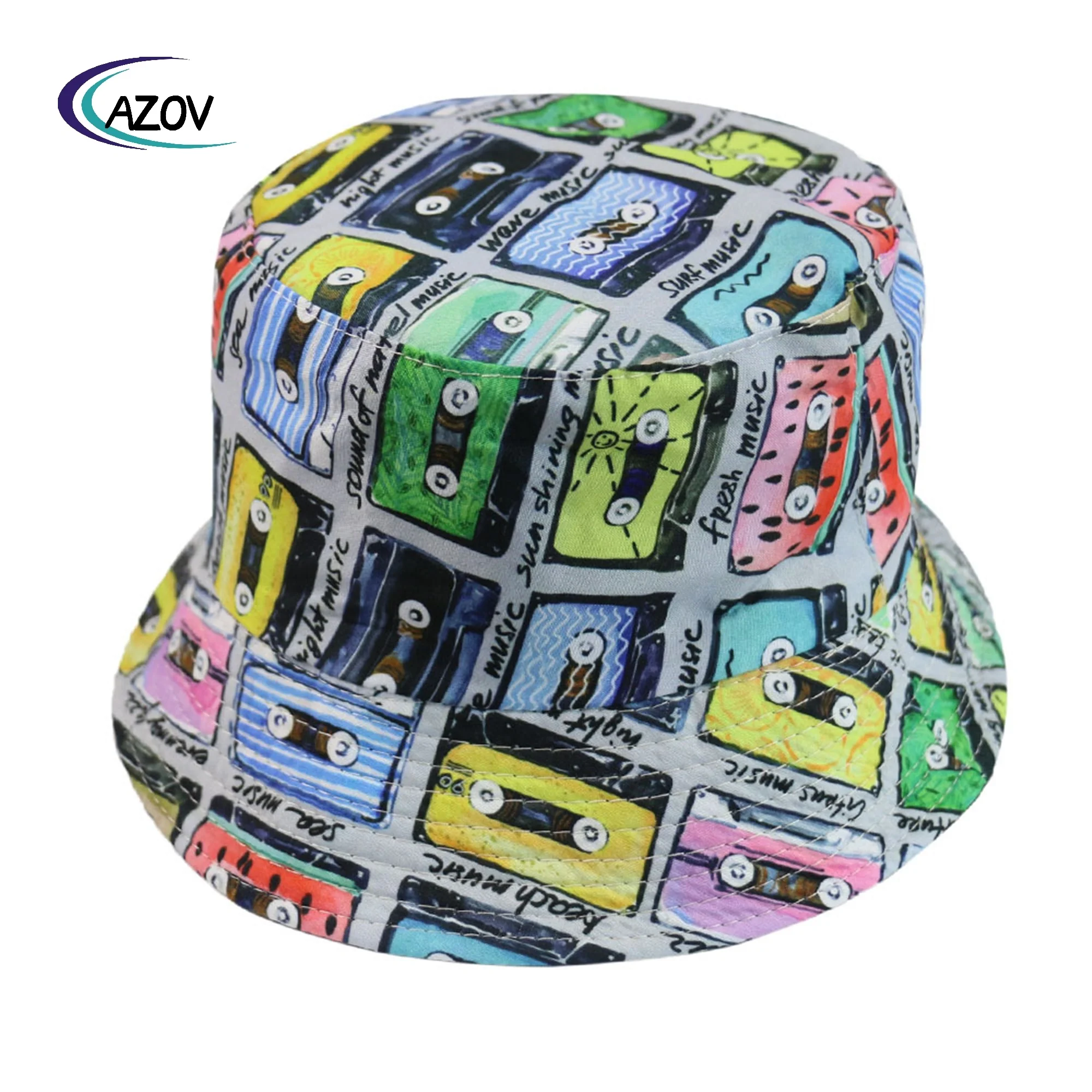 Harajuku style street tape printing bucket hat all-matching sun-proof retro bucket hat reversible trendy basin hat