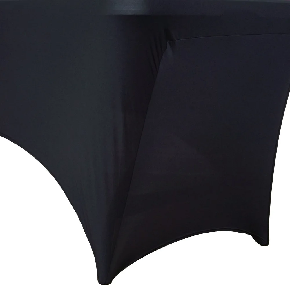 Custom rectangle black polyester 6ft stretch fitted spandex table cloths banquet party wedding tablecloths