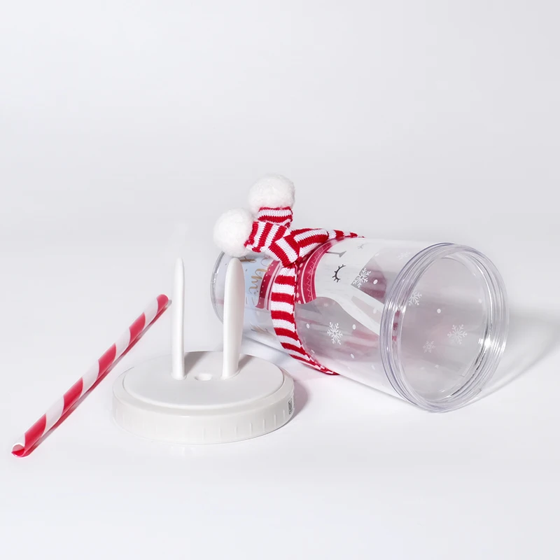 
Girlwill Rabbit Christmas Mugs Kids Cute Tumbler Cups Gift Scarf decoration Plastic Cups With Lids And Straw BPA Free Custom log 