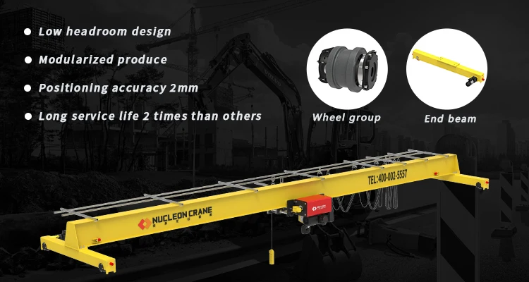 1t 2t 3t 5t 10t 16t Low clearance headroom EOT Crane Single Girder/bridge Overhead Crane with hoist trolley Price