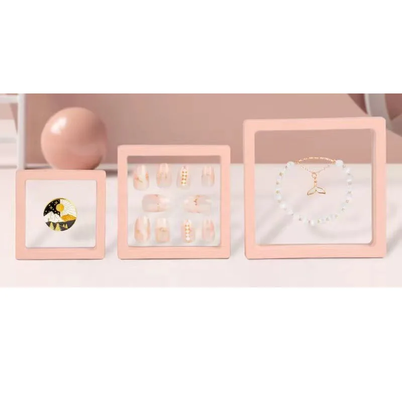 3d Floating Nail Gift Box Tips Display Stand Holder Packaging With Pet Film Jewelry Stones Presentation Case Custom Logo