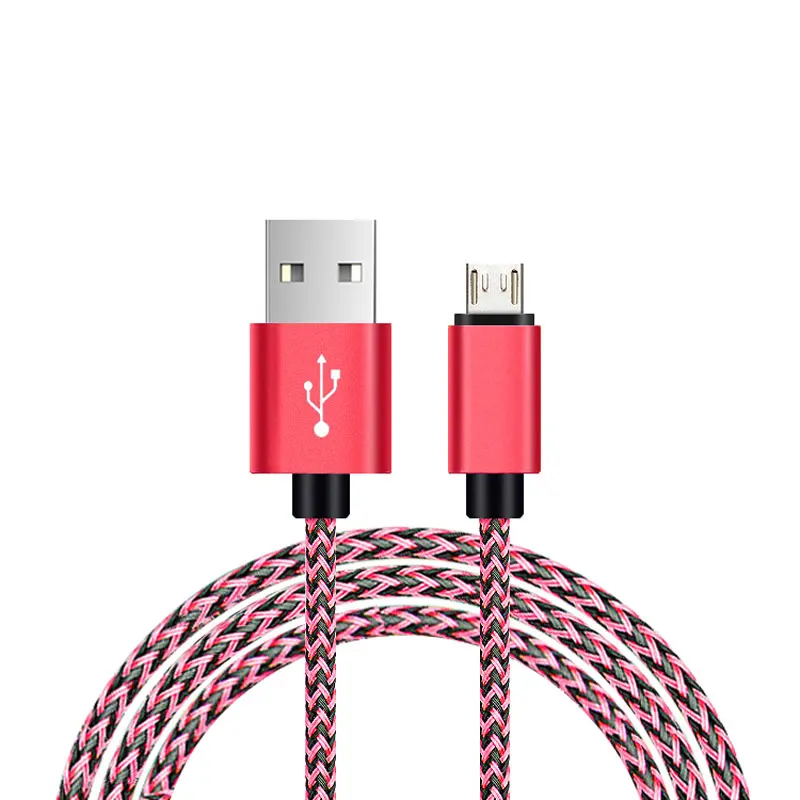 Дешевый нейлоновый плетеный кабель 2A, кабели из алюминиевого сплава, usb-кабель для быстрой зарядки, 1 м Mirco для телефонов android