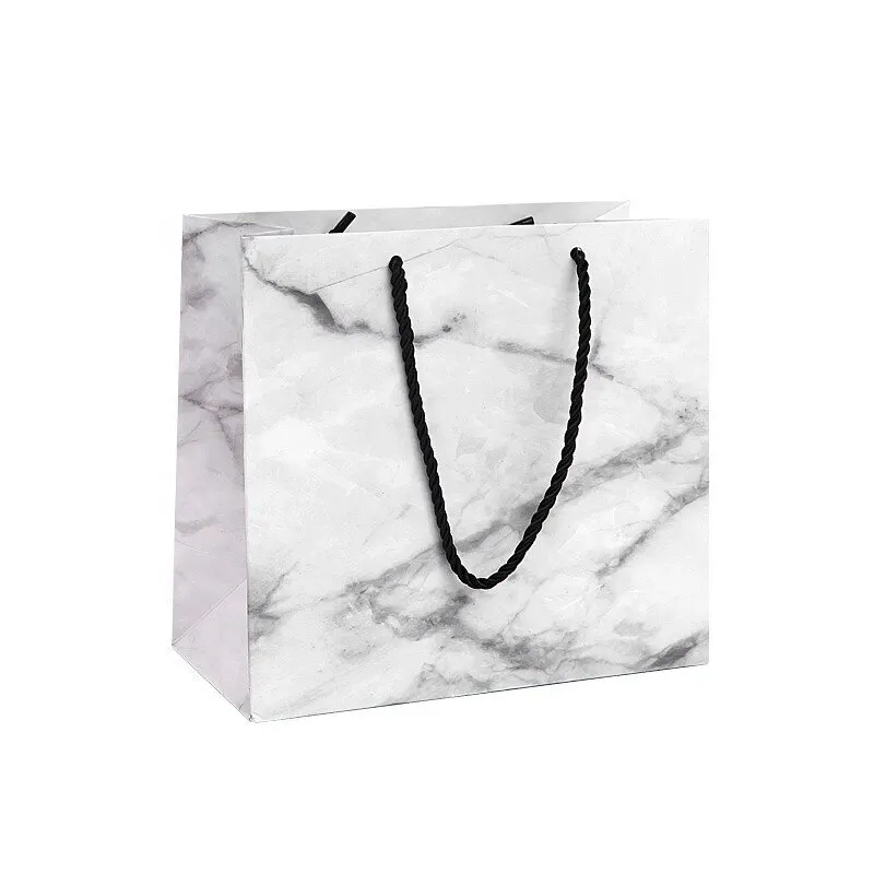 Wholesale Custom Printed Logo Luxury Marble Clothing Boutique Packaging White Gift Craft Shopping Paper Bag With Handles