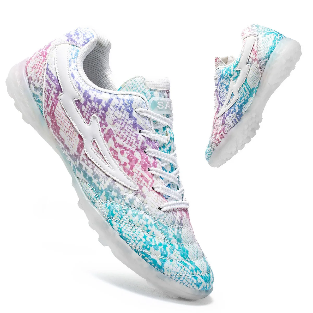 2024 students jelly broken nail soccer shoes indoor training night luminous football shoes for men women