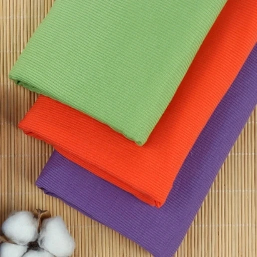 Customer Solid Color Twill Cotton/Polyester Fabric CVC Cotton 60/40 Dyeing Fabric Dress Stretch Jersey Knitted Fabric 2*2 Rib