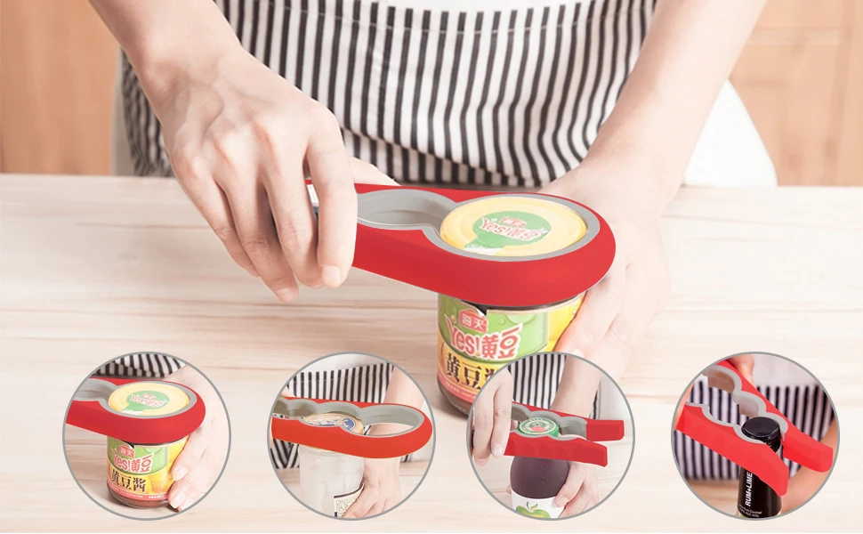 Kitchen Multifunctional Adjustable 4 in 1 Kitchen Lid Silicone Slip Jar Bottle Can Opener
