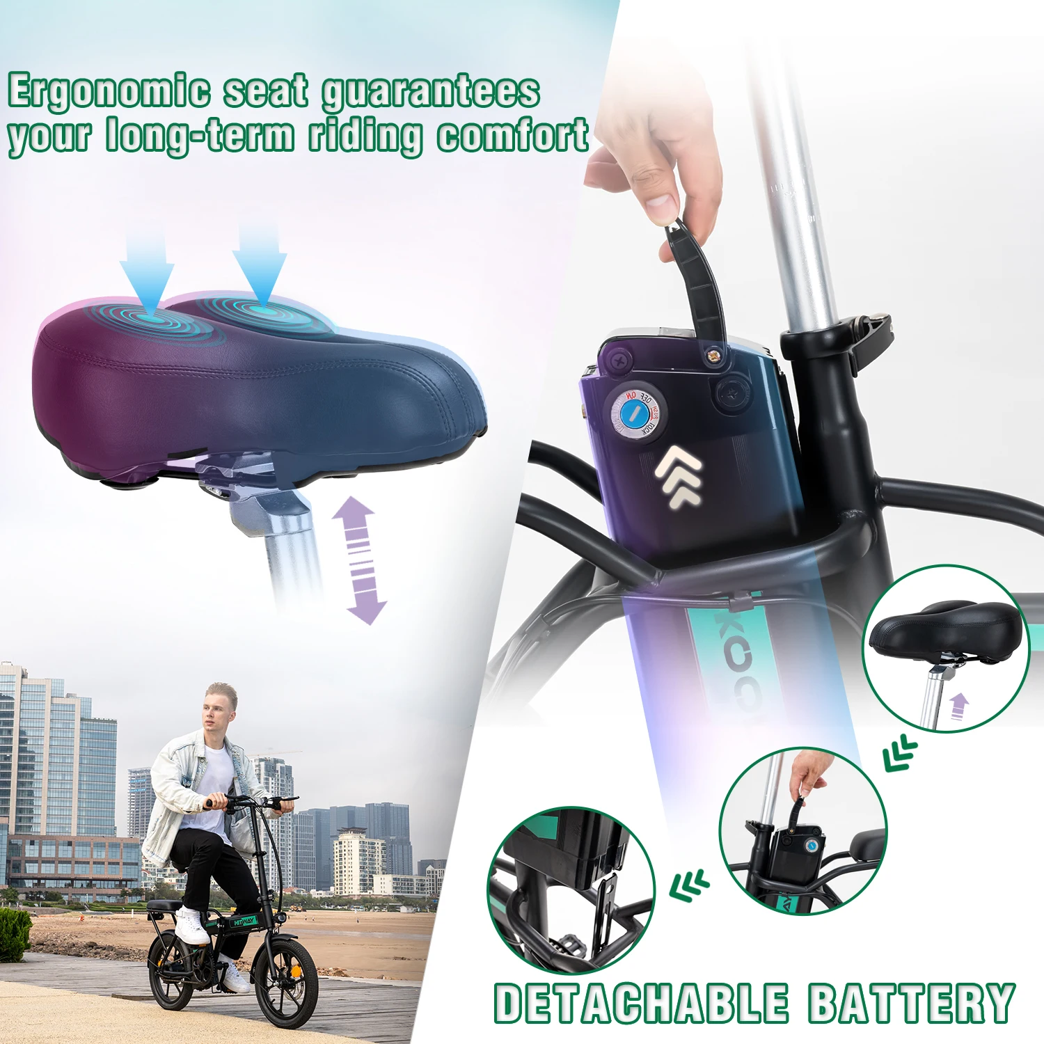 KOOLUX Factory Priced 25kmh 250w Small Folding Cruiser Electric Bike Green BMX for Adults Aluminum & Steel Fork Alloy Rim