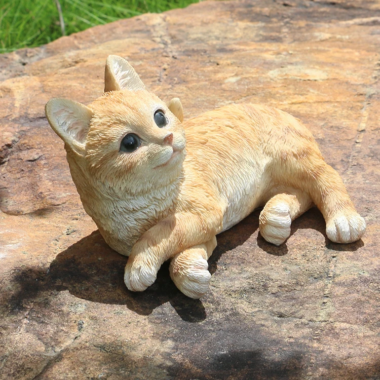 Custom realistic resin animal figurines lying outdoor cat garden decor, outdoor animal decor statue resin wild cat craft&
