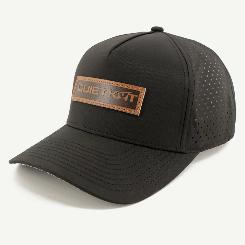 Custom polyester 6 panel leather patch logo laser hole drill perforated golf hat running sports cap for men