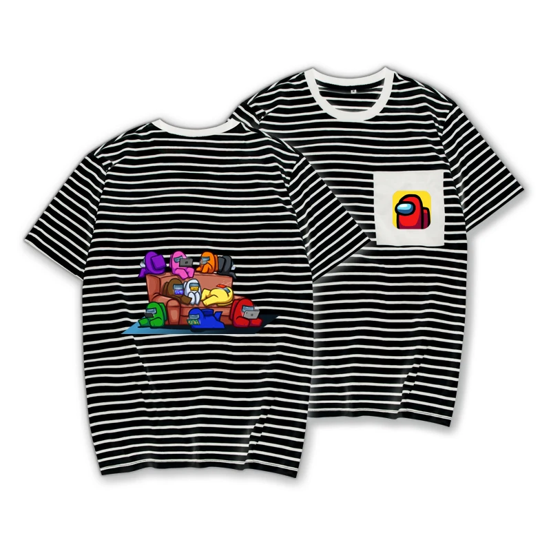 
2021Oversized Among Us T shirts For Men With Logo Custom Logo Printed New Summer Stripy tshirt 