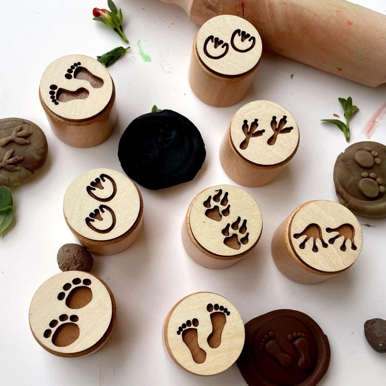 Cute animal paw column wooden pottery ceramic DIY craft portable clay stamps