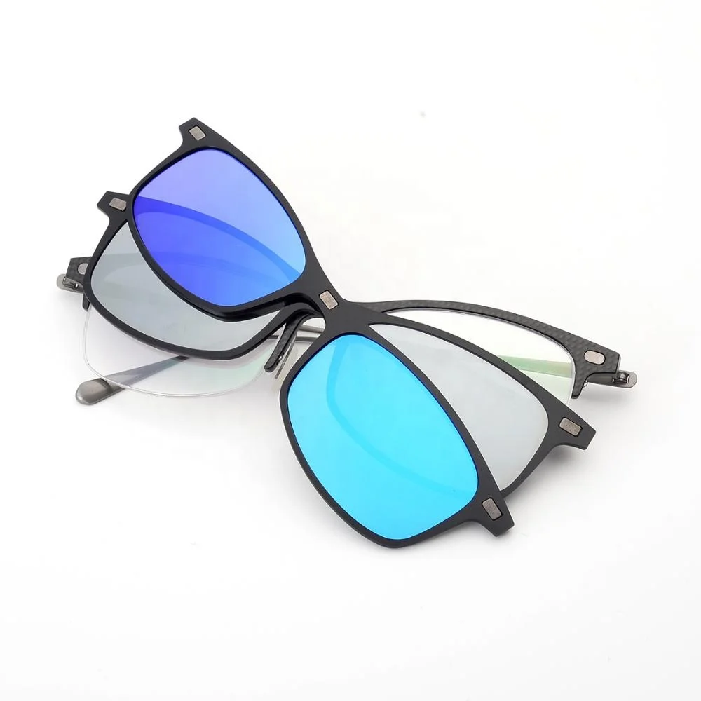 New design magnet clip on sunglasses authentic carbon fiber with titanium polarized interchangeable sunglasses