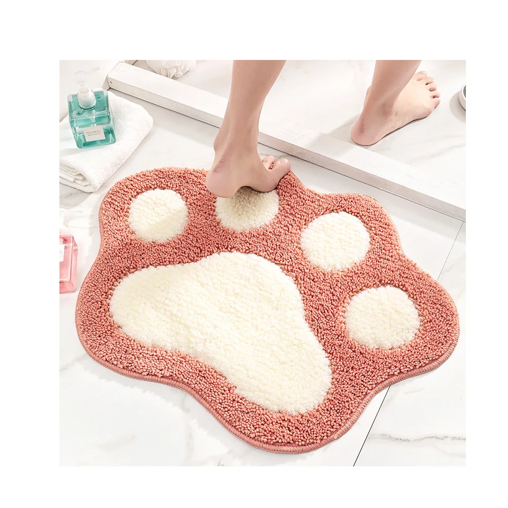 Fluffy Sheepskin Tuft Rug Bathroom Non -Slip Mat Water Absorbent Mat Cute Cartoon Cat Paw Rug