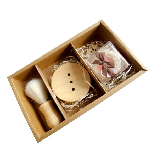 Wholesale Bamboo Wooden Shaving Brush and Soap Dishes Holder Eco-Friendly Shaving Brush And Soap Set For Men Gift Set